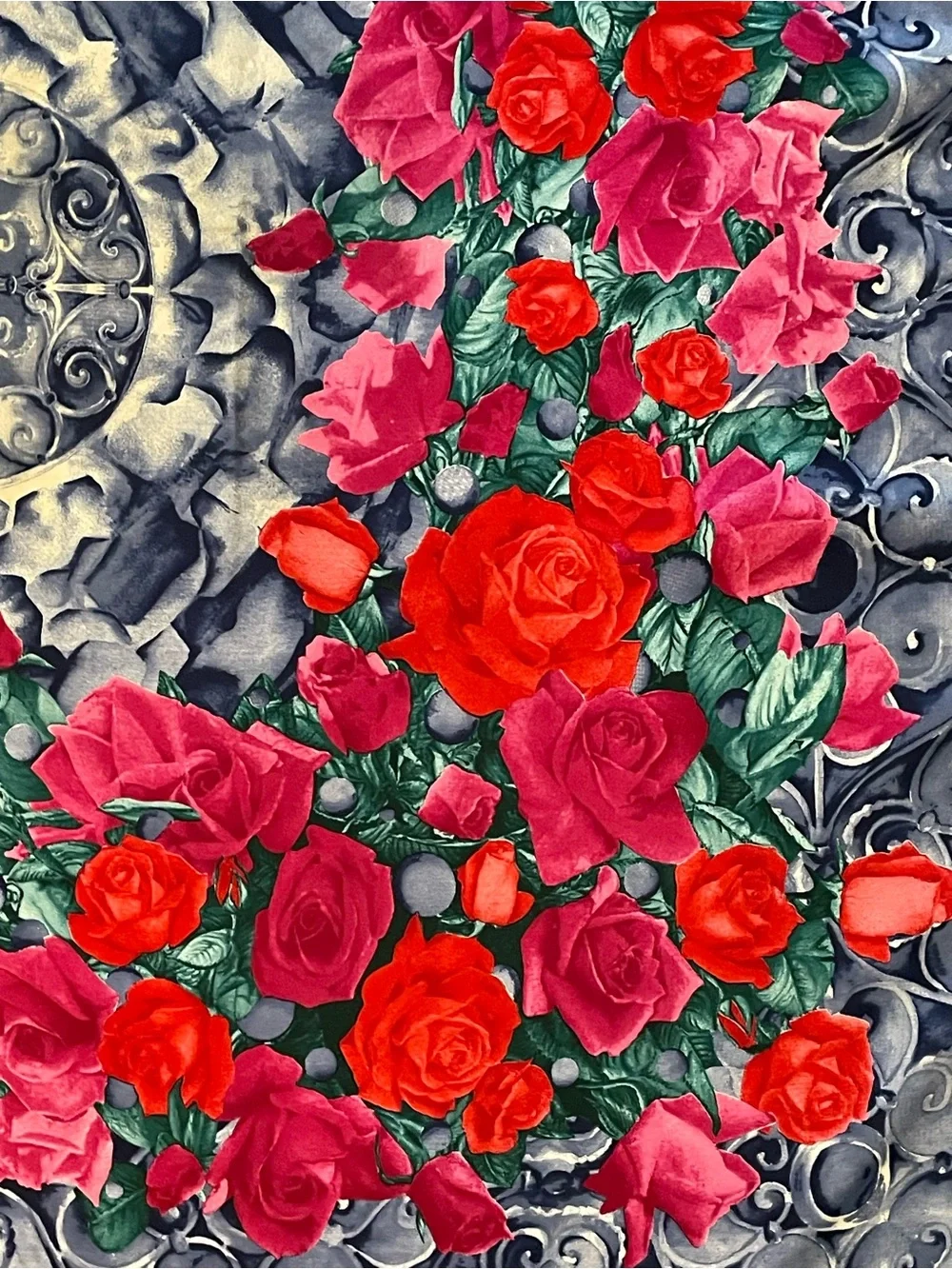 Stunner Christian Dior Silk Scarf Besutiful Red Rose Print 34 In Excellent Cond